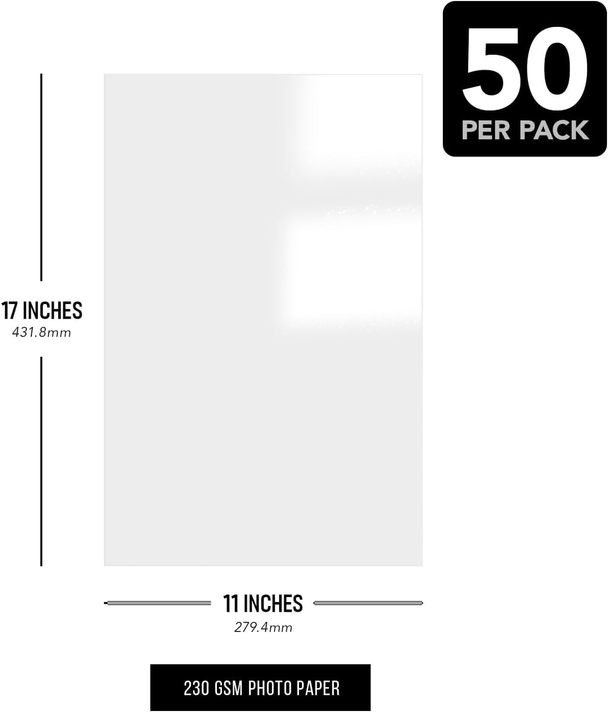 11" x 17" Photo Paper for Inkjet & Laser Printers - Extra Thick, High Gloss for Full Color Printing - Premium White Glossy, Instant Dry Paper for Everyday Pictures, Albums - 50 Sheets per Pack