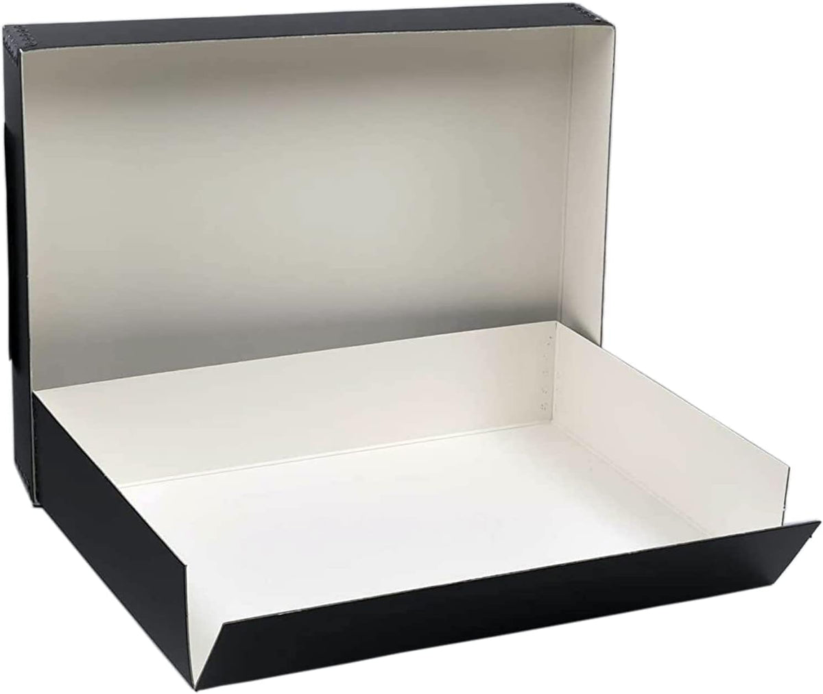Lineco, 11x14 Museum Storage Box Black, Archival Quality Acid-Free Buffered Drop Front Design with Metal Edges Removable Lid, 11 3/4x15.25x3 In (2 Pack)