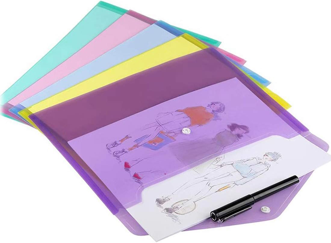Poly Envelope 12 Pcs Document Envelopes with Snap Button Quality Clear Document Folder for A4 Size (Blue)