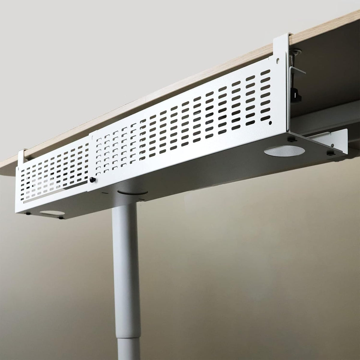AEONS Under Desk Cable Management Tray Kit - Horizontal Adjustable up tp 41β Desk Organizer Removable C Clamp Mount Reversiable Computer Cord Raceway and Modesty Panel for Large Desk, White/Beige