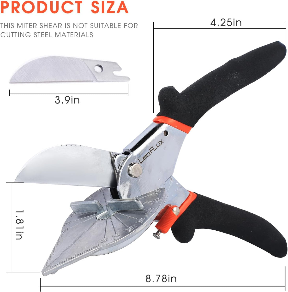Miter Shears for Wood Trim, Adjustable 45°-135° Multi-Angle Handheld Tool, Multifunctional Trunking, Moulding Shears, Perfect for Mitre Cutting, Quarter Round, No Replacement Blade | LFXP3101S