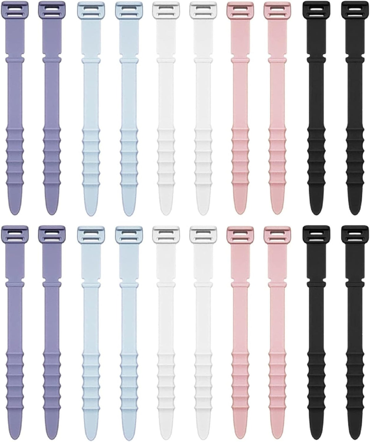 Silicone Zip Ties, Reusable Zip Ties, 20pcs Rubber Cable Ties Straps for Wire Management, Elastic Cable Organizer for Home Office Table Desk. 4.5” Cord Ties in White, Black, Pink, Purple and Blue
