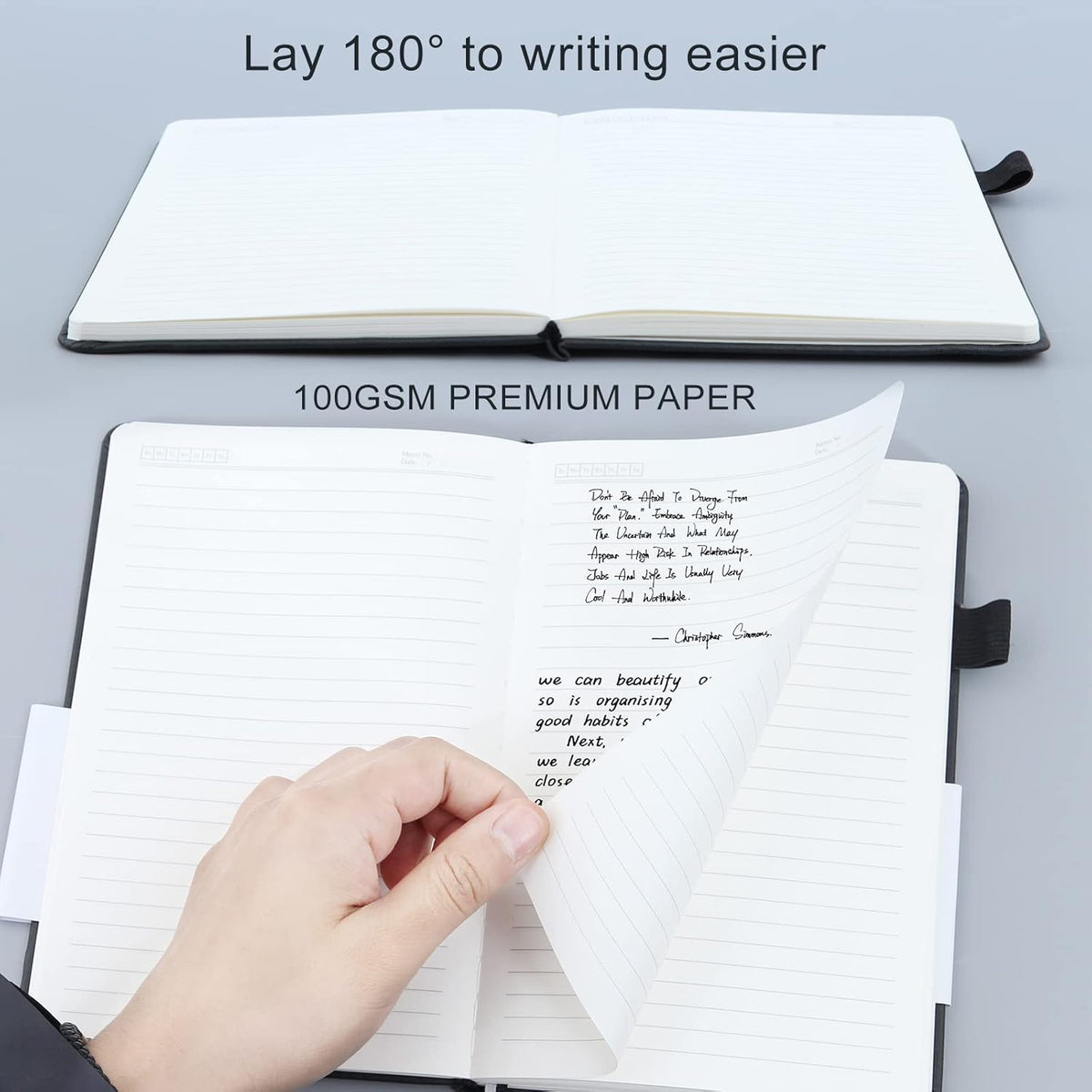 KaiRuiYing Lined Journal Notebook with Pen Holder, 160 Pages, 5.5'' × 8.6'' Medium Size A5-100 GSM Thick Paper, for Writing, Work, Office, Leather Hardcover