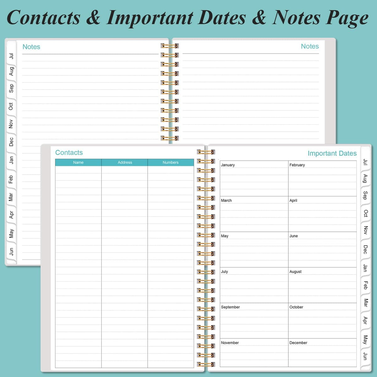 Planner 2025-2026 - July 2025 - June 2026, Academic Planner 2025-2026 with Flexible Cover, Tabs, Inner Pocket, Spiral Bound, 6.4" x 8.5", Teal Flowers