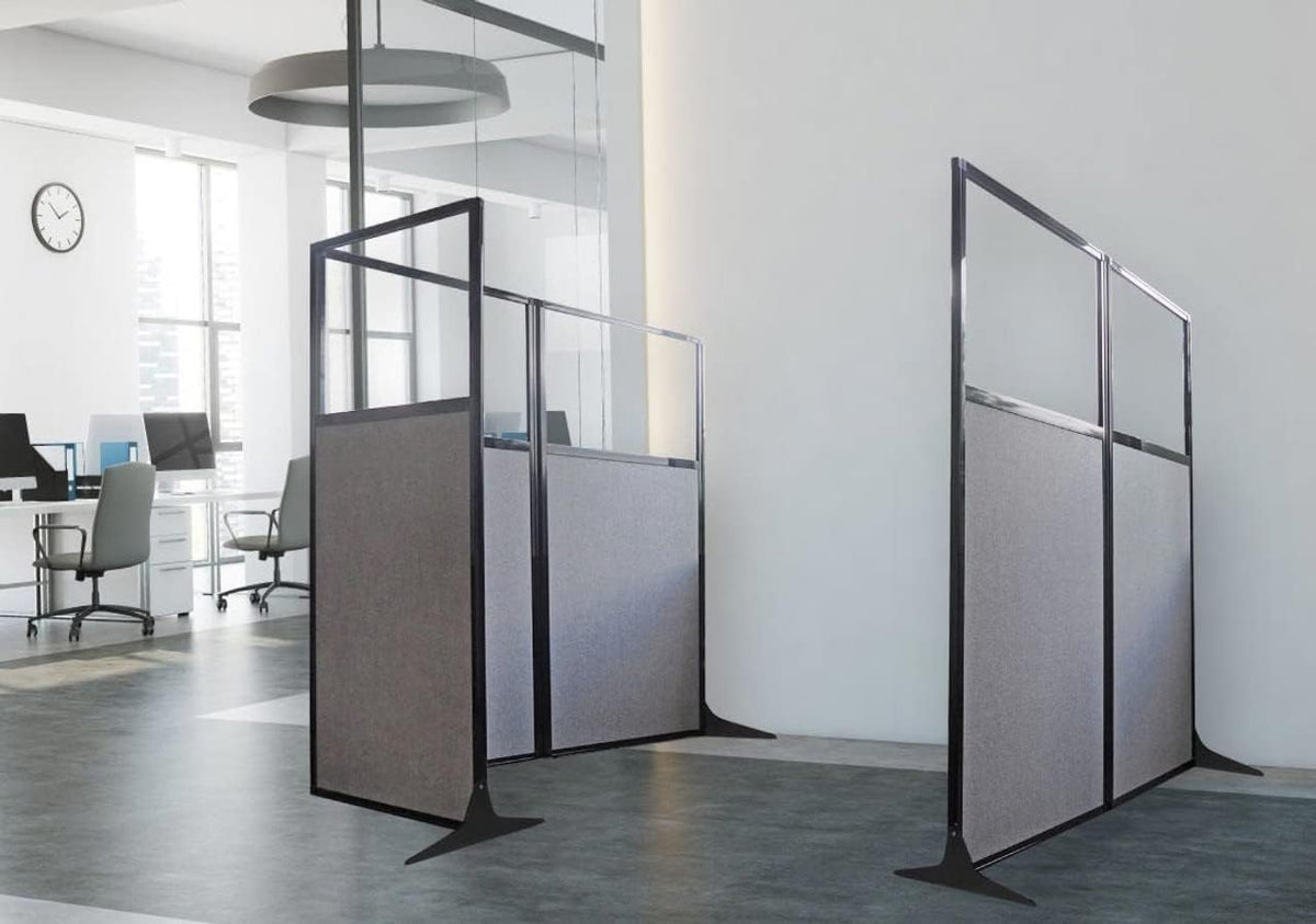 Versare Office Workstation Screen | Portable Wall Divider | Modern Cubicle | Freestanding Privacy Screen | Flexible Work Space | 2 Panels | 66" Wide x 70" Tall Blue SoundSorb Panels with Window