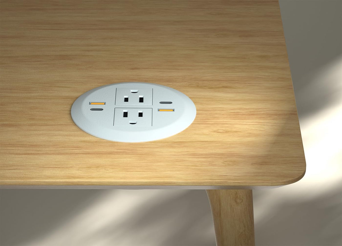 2pcs Desktop Power Grommet,Dual PD20W USB C,40W Total Output,4 USB Ports,Flush Mounted for 3-1/8" Desk Grommet Holes,Round Recessed Outlet,ETL-Certified,Flat Plug,6.4 ft,White