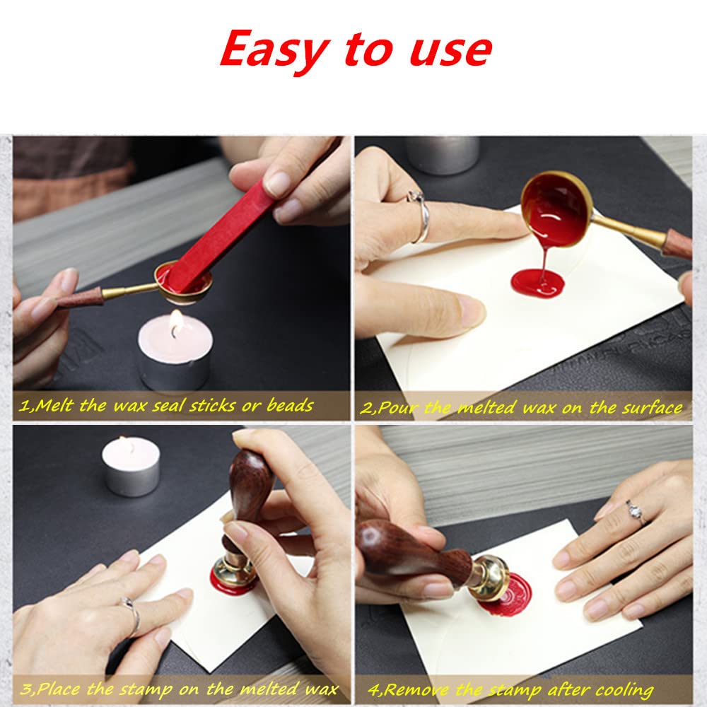 Flower Wax Seal Stamp Set with 6 PCS Removable Brass Heads and 1 Wooden Handle - Sunflower, Three Flowers, Lotus, Dandelion Sealing Wax Stamp for Cards & Invitations