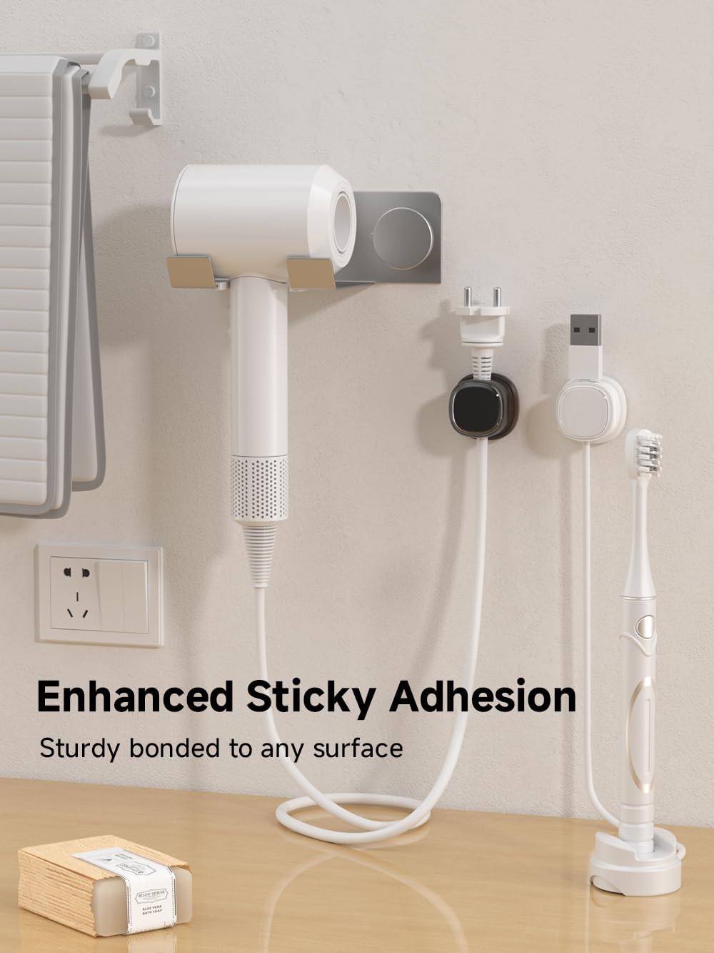 9 Pack Cord Organizer, Spring Cable Management, Adhesive Cute Cable Holder Clips, Phone Charger Wire Keeper for Desk Nightstand Car Office (9-Pack White_Black)