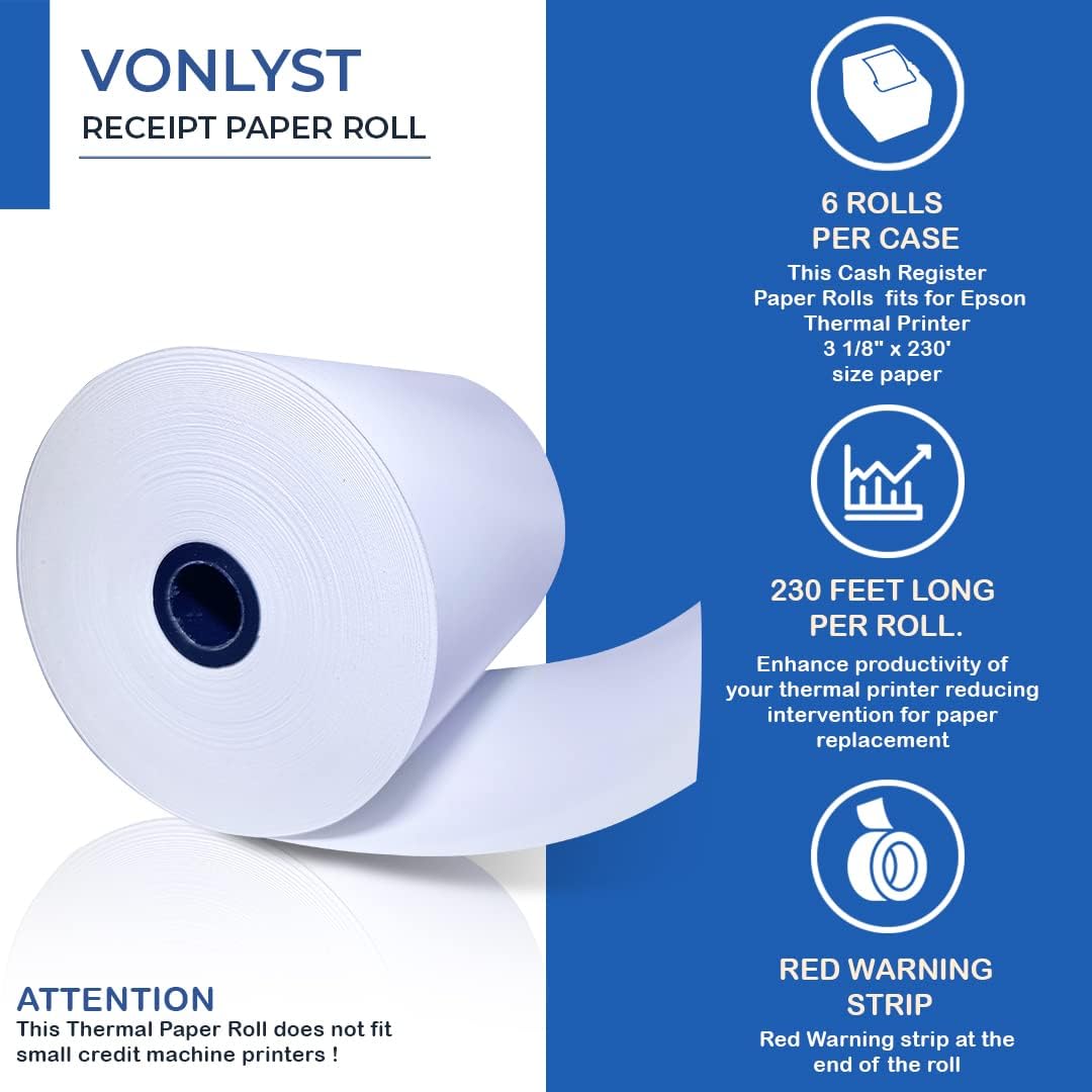 3 1/8 x 230 Thermal Paper Receipt Roll for Epson Printer (Pack 06 rolls)