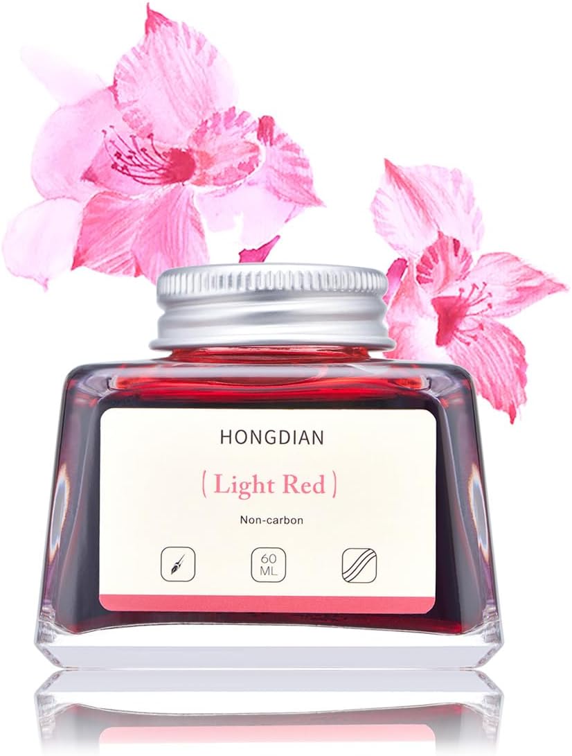 Hongdian Fountain Pen Bottled Ink Light Red Color, 60ml Non Carbon Inkwell Bottle, Artist Calligraphy Ink