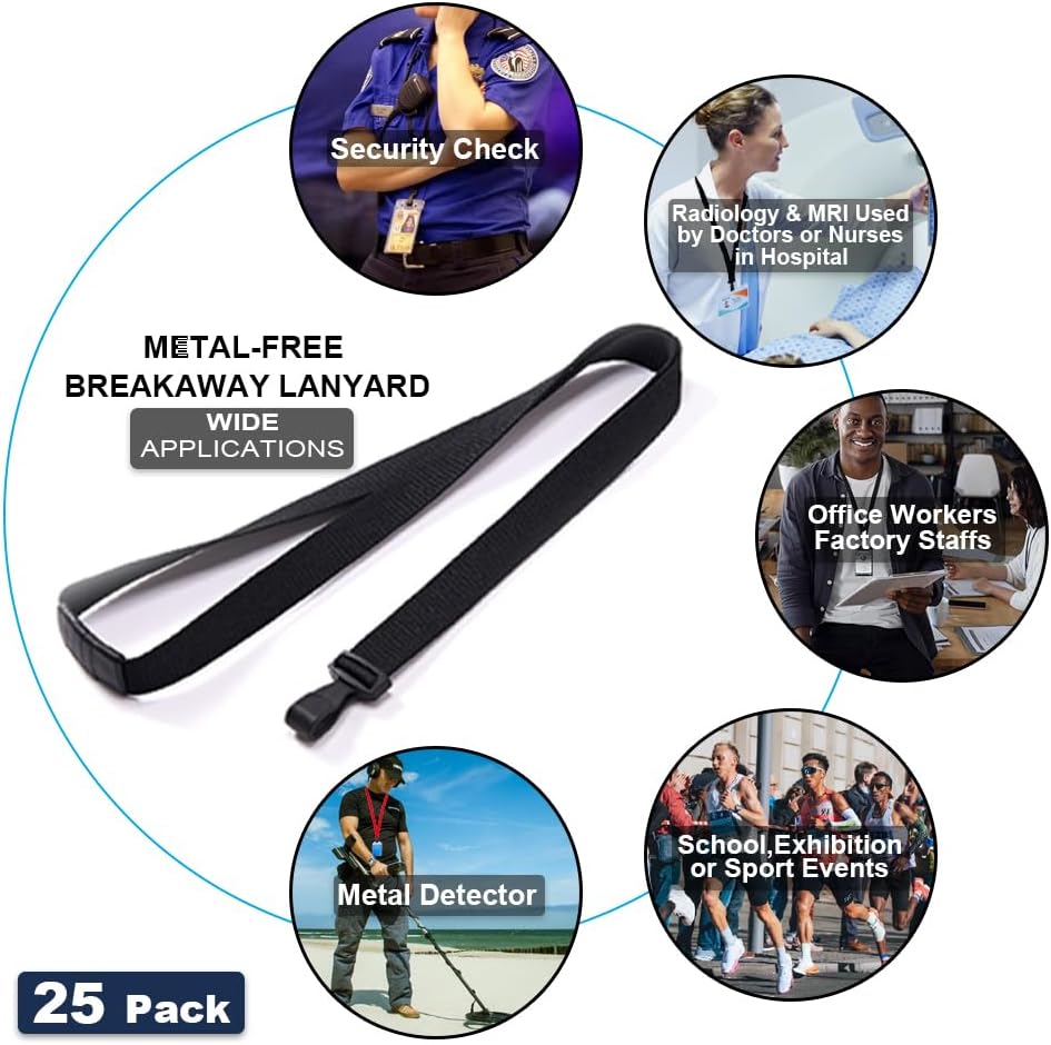 100 Pack Bulk Polyester Breakaway Lanyards with Plastic No Twist Clip & Safety Breakaway Clasp-Great for Radiology-School Hospital-MRI Safe-Neck Strap I.D. Badge Holders 36β(Black)