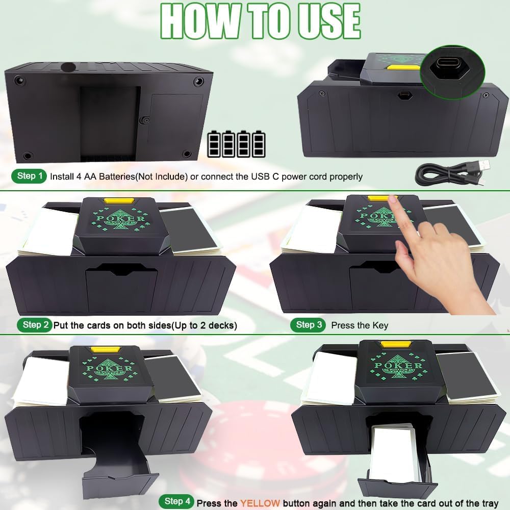 Heavy-Duty Automatic Card Shuffler for 1-2 Decks (≤9.5cm Cards), USB/Battery Powered - Large Capacity Card Mixer