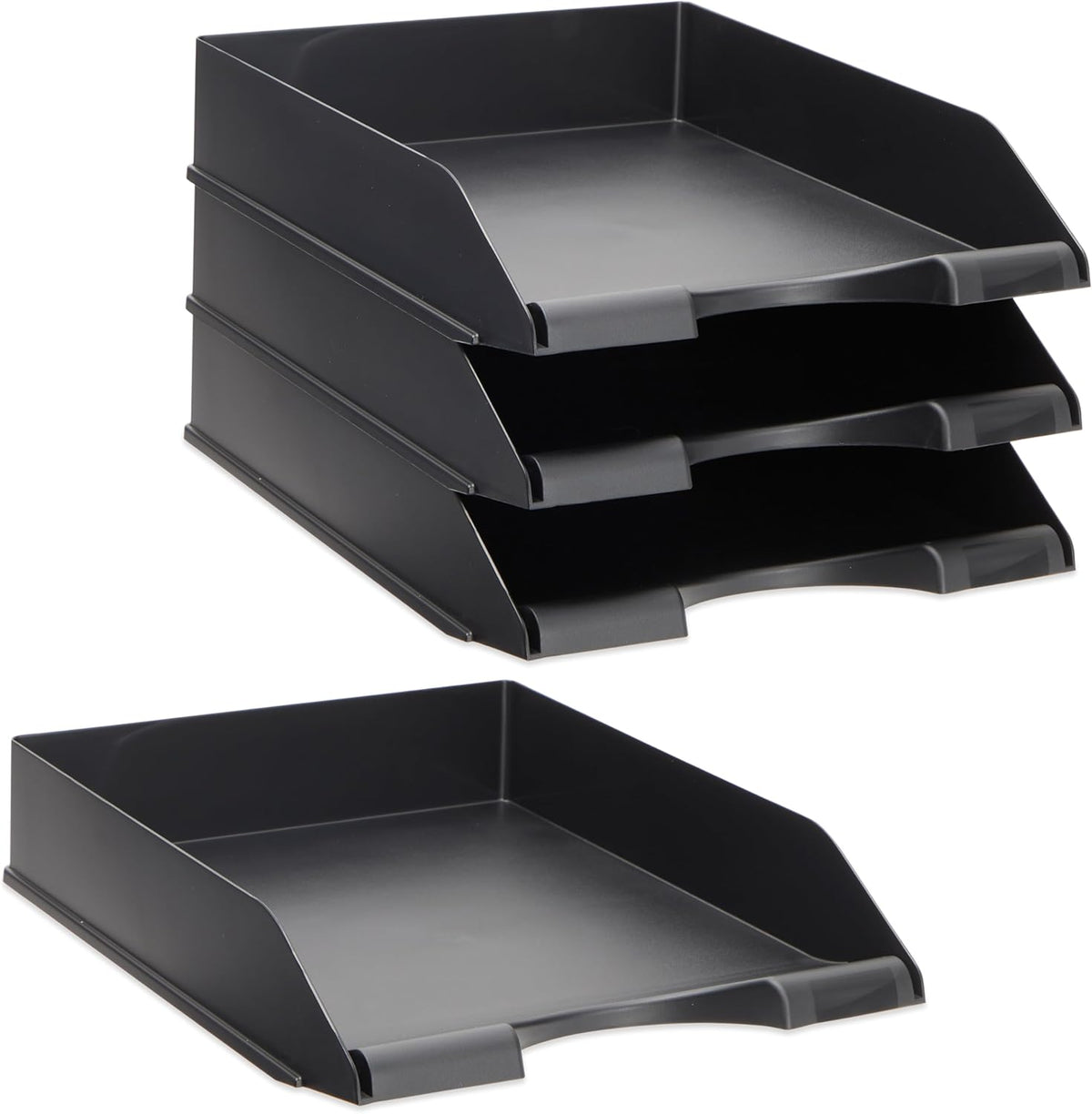 Stockroom Plus Letter Trays - 4-Pack, Black, 10 x 13.5 x 2.5 in - Stackable Paper Trays & Desktop File Organizer - Mail Organizer & Document Storage
