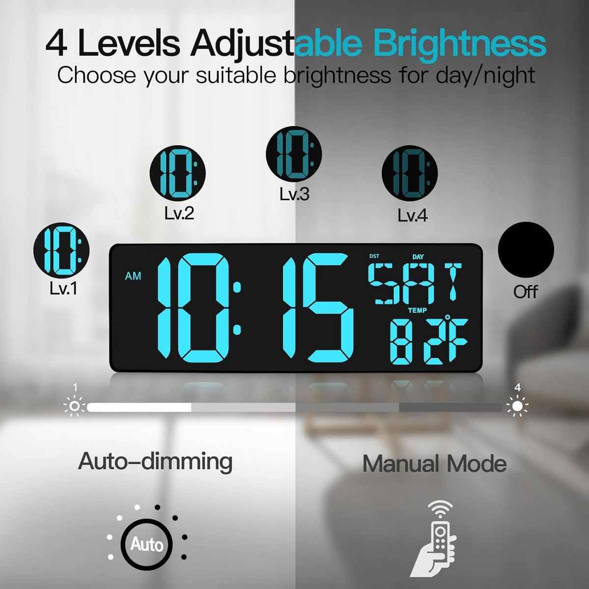 XREXS Large Digital Wall Clock with Remote Control, 17.2 Inch LED Large Display Count Up & Down Timer, Adjustable Brightness Alarm Clock with Day/Date/Temperature for Home, Gym, Office and Classroom