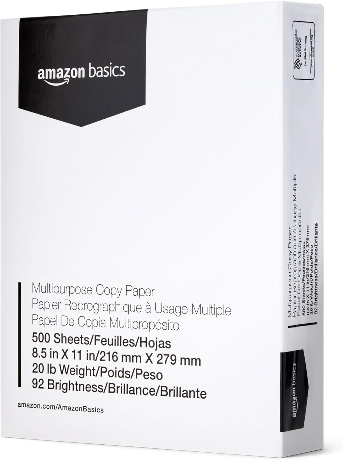 Amazon Basics Multipurpose Copy Printer Paper, 20 lb, 8.5 x 11 Inches, 8 Reams (4,000 Sheets), 92 Bright, White