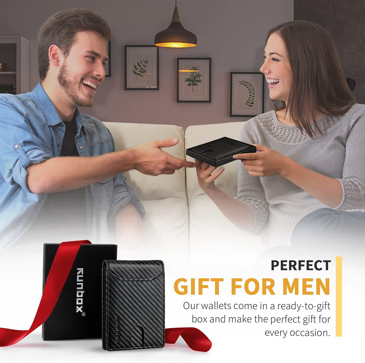 RUNBOX Novelty Wallet for Men Slim 11 Credit Card Holder Slots Leather RFID Blocking Small Thin Men's Wallet Bifold Minimalist Front Pocket Large Capacity Gift Box