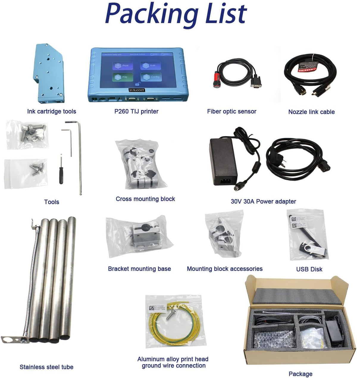 Automatic Inkjet Coding Machine for Production Line, 260E TIJ Inkjet Printer with 7β Touchable Screen for Date/Batch/QRCode/Barcode/Logo etc (1 Nozzle / 0.5 in)