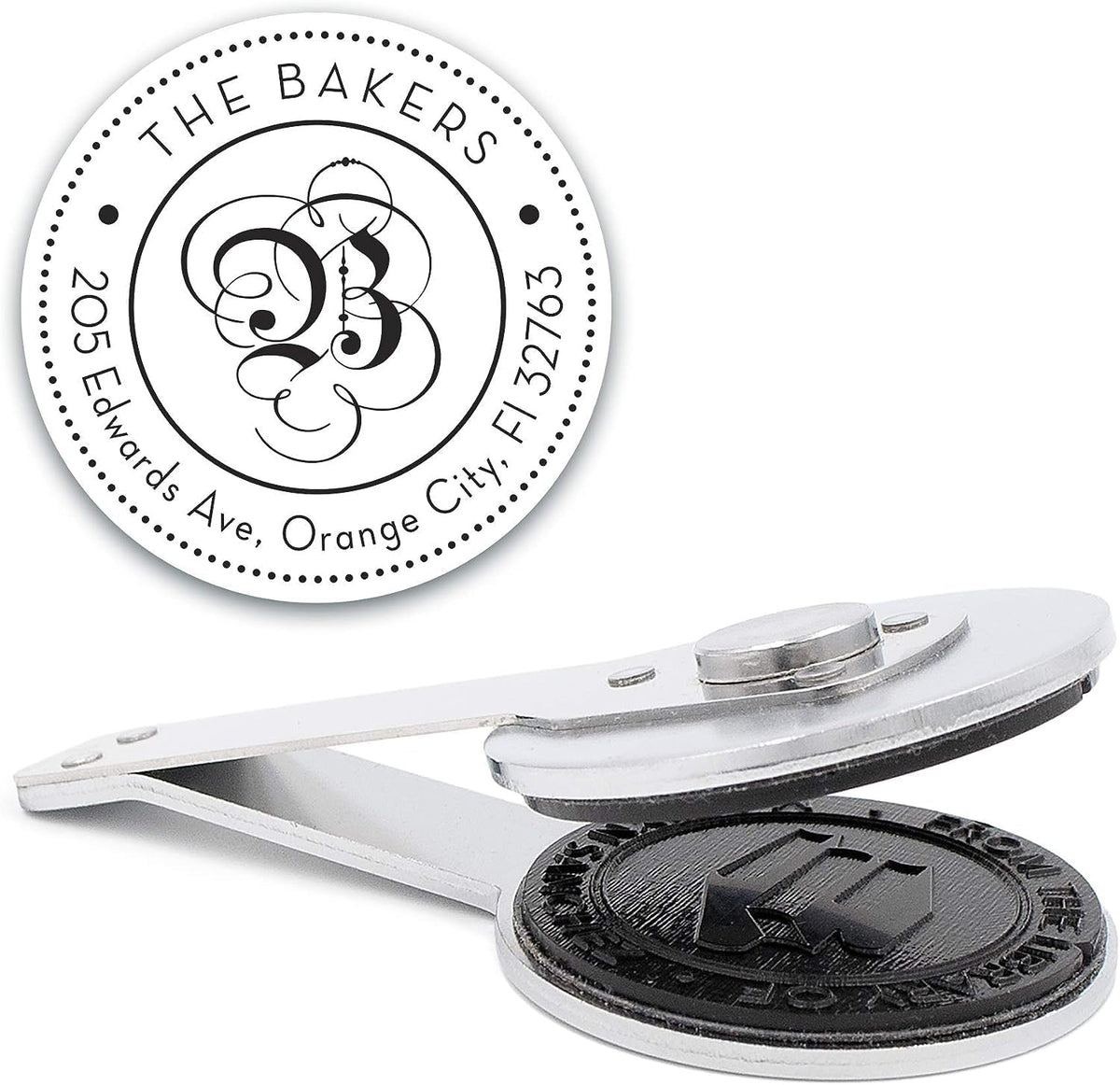 Custom Monogram Address Desk Embosser - Personalized Round Seal - Insert Only - Style EMD-024