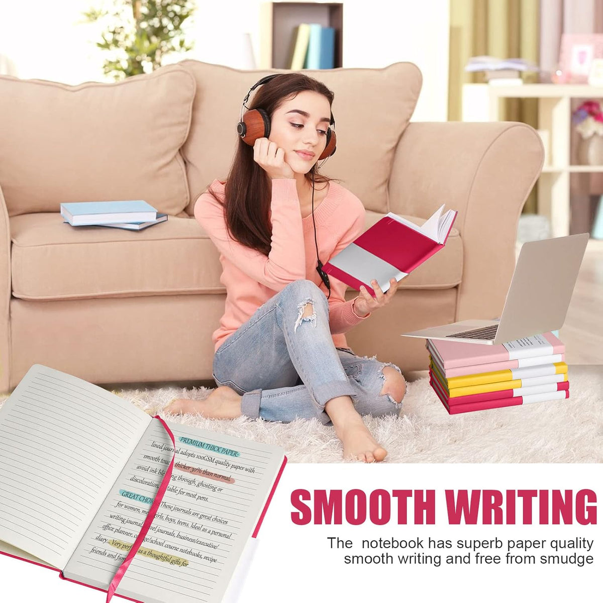 Lined Journal Notebook, 10Pack(Rose Red), 160 Pages, Medium 5.7 inches x 8 inches - 100 gsm Thick Paper, Hardcover