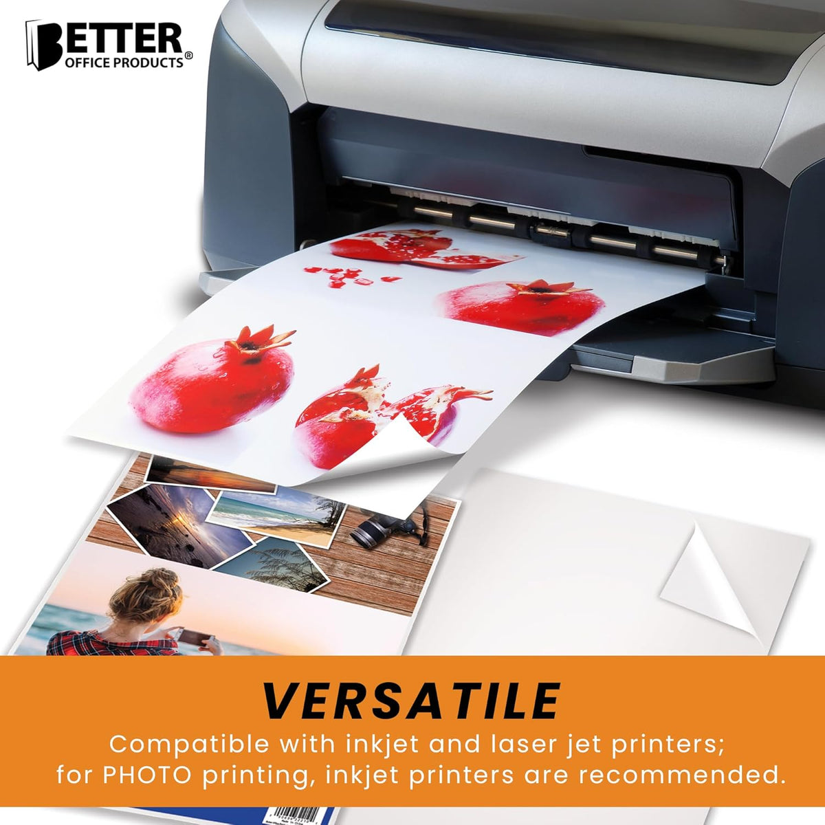Better Office Products Self-Adhesive Photo Paper, Sticky Photo Paper, Glossy, 8.5 x 11 Inch, 50 Sheets, 135 gsm, Letter Size, 50-Count Pack