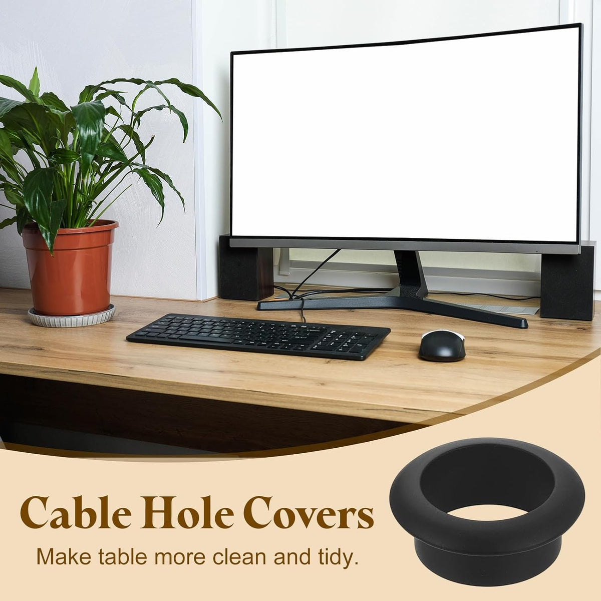 uxcell Desk Grommet, 1" (25mm) Zinc Alloy Cable Hole Cover Wire Cord Organizer with Marked Cable Ties for Home Office Desktop Wire, Black