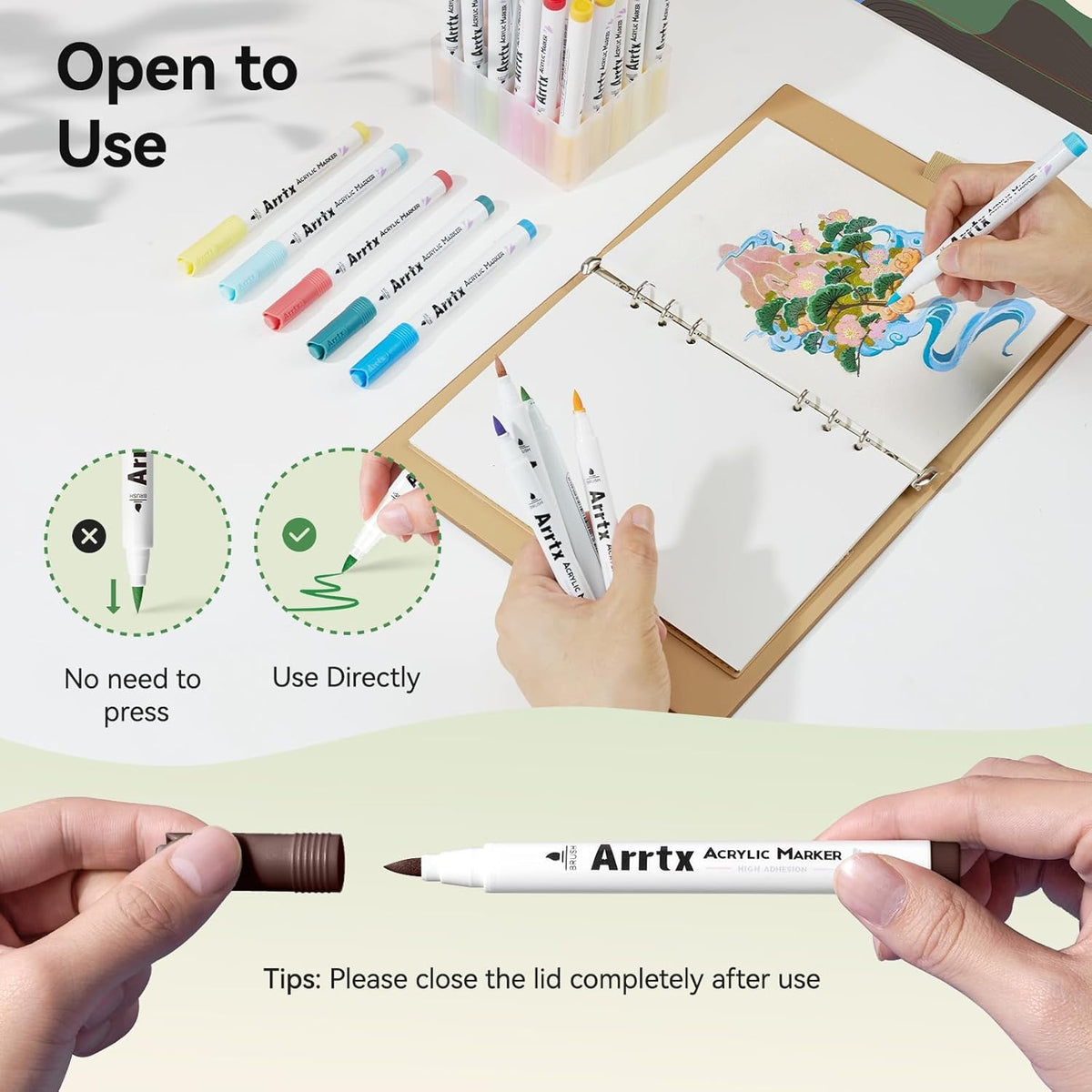 Arrtx 90 Colors Paint Markers, Acrylic Paint Pens for Artists Adults Coloring Drawing - Extra Brush Tip for Rock Painting, Wood, Canvas, DIY Crafts Making Art Supplies