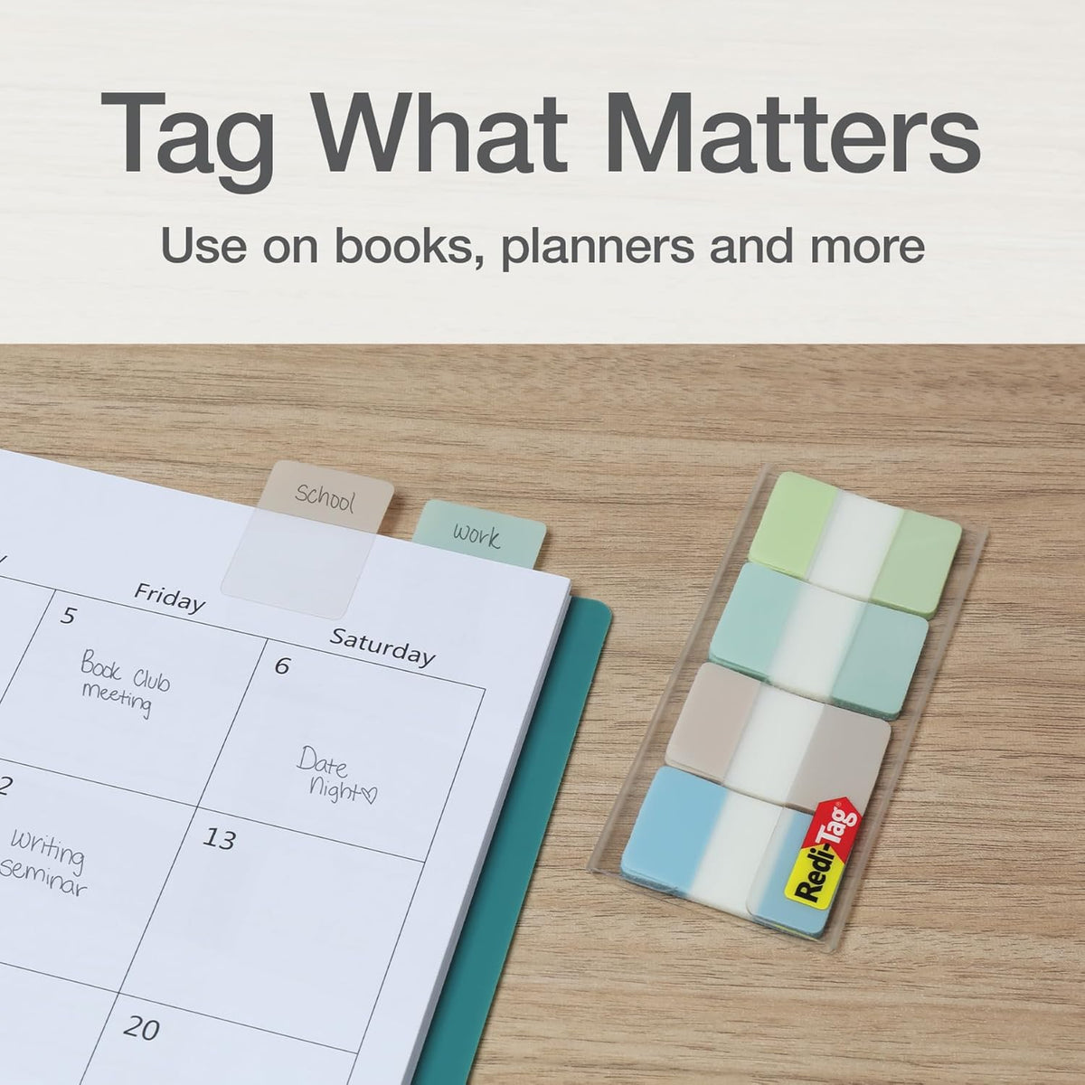 Redi-Tag Write-On Tabs, Repositionable Tabs for Binders and Planners, Removable Pop Up Tags, 4 Calming Colors, 1" x 1.5", 88 Per Pack (1006508)
