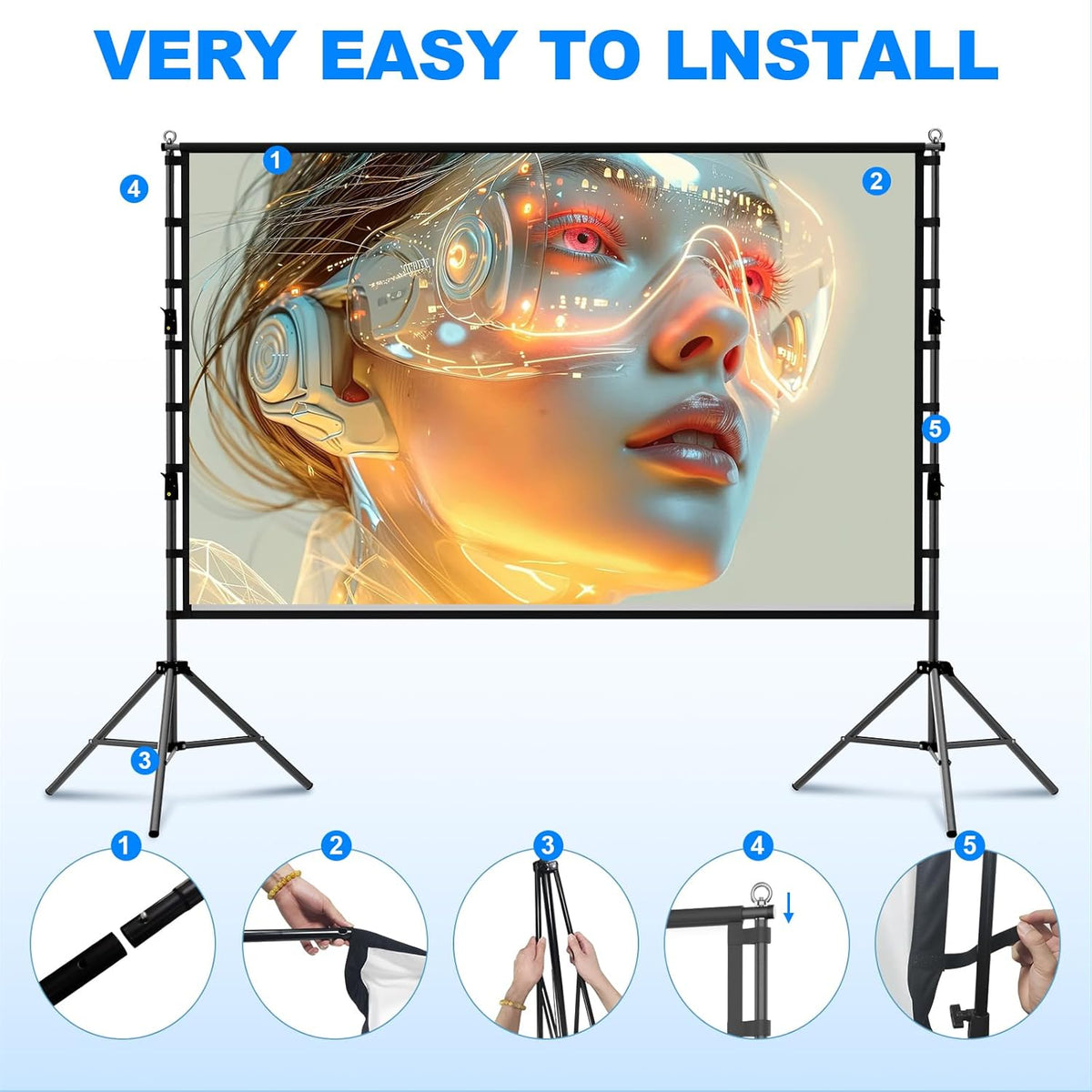 180 inch Outdoor Projector Screen with Stand,DUYIKJ Portable Heavy Duty Bracket 15 FT Large Projector Screen 16:9 4K HD Rear Front Projection Movie Screen with Carry Bag for Home Theater