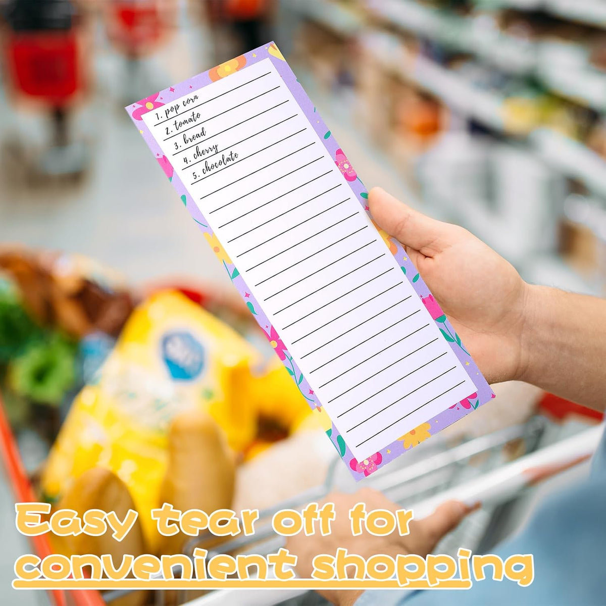 4 Pack Magnetic Note Pad for Fridge with Pen Holder, Totally 200 Sheets Grocery List Magnet Pad for Refrigerator Magnetic Shopping List Pad(Floral Design)
