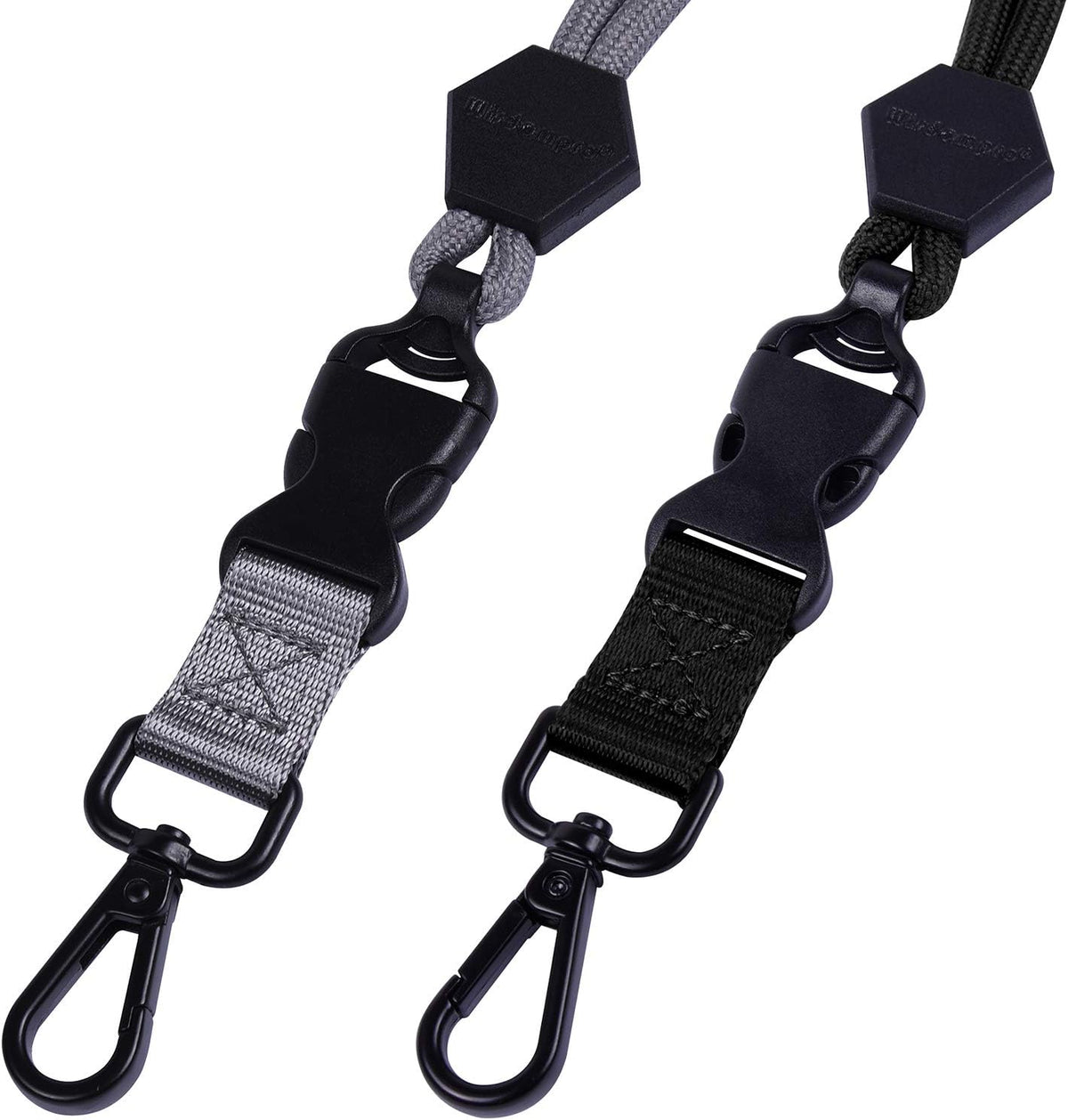 Wisdompro 2 Pack of 23 inch Durable Round Cord Heavy Duty Lanyard with Safety Breakaway Buckle, Detachable Buckle and Metal Hook for ID Card Badge Holder and Keys - Black and Gray