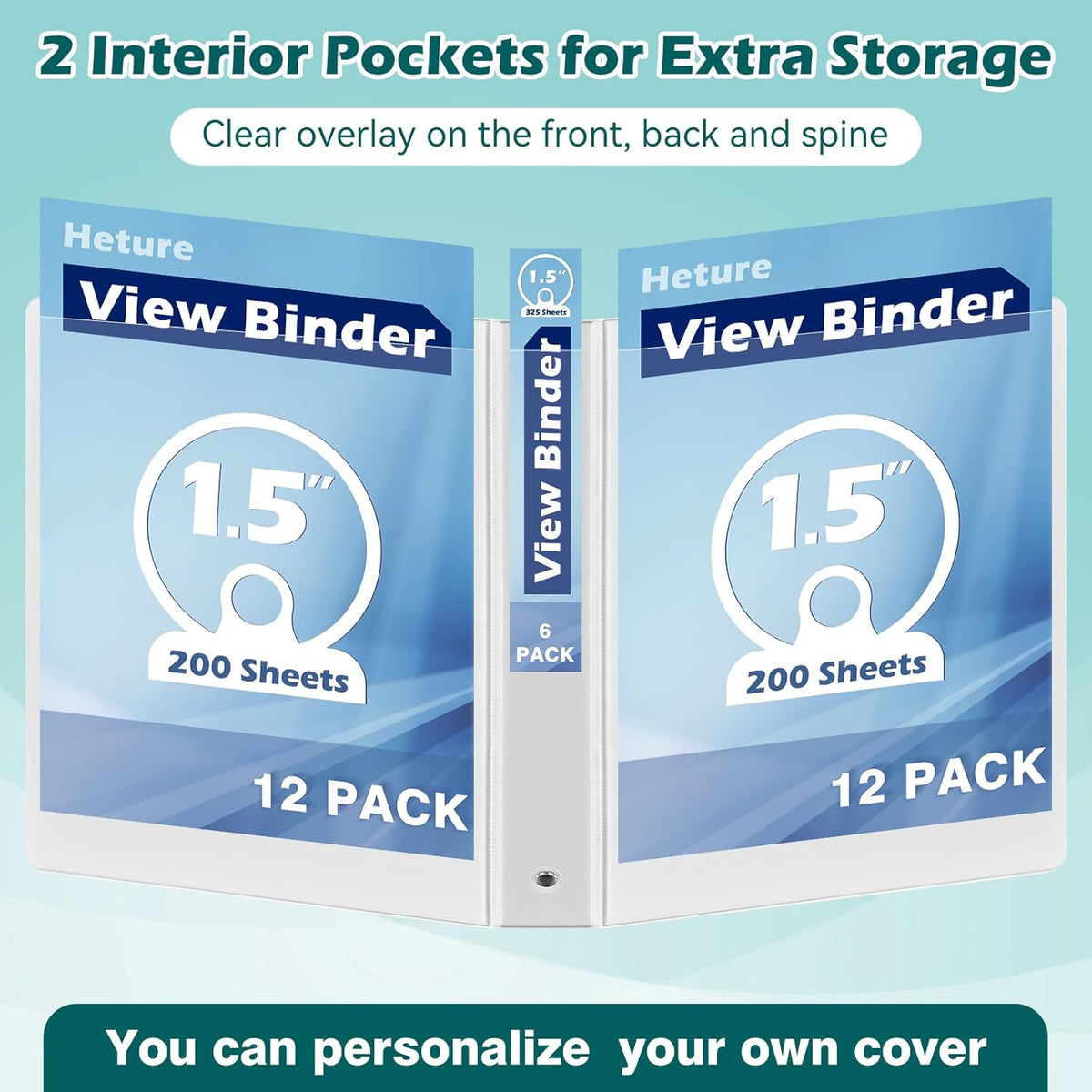 3 Ring Binder 1.5 Inch 6 Pack, 1-1/2" Clear View with Round Rings, PVC-Free,Holds for 325 Sheets 8.5X 11 US Letter Size Paper, Durable White Binders Perfect for Office,School and Home