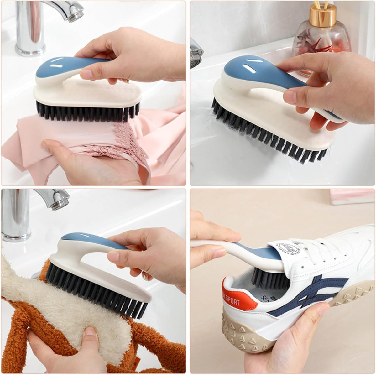 Soft Bristle Scrub Cleaning Brush Stain Remover Brush Fabric Cleaning Brush Laundry Brush Small Scrub Brush Cleaner Household Cleaning Brushes for Carpet, Clothes, Bathroom,Sneaker-2 Pack (Blue)
