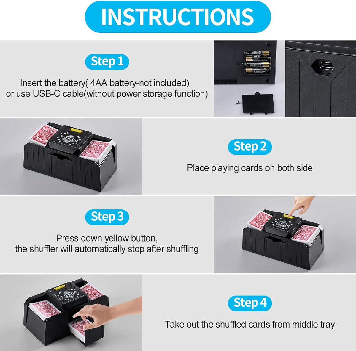 Quiet Automatic Card Shuffler 2 Deck,USB/Battery Operated Electric UNO Poker Shuffler,Playing Card Shuffler for Home Card Game,Travel