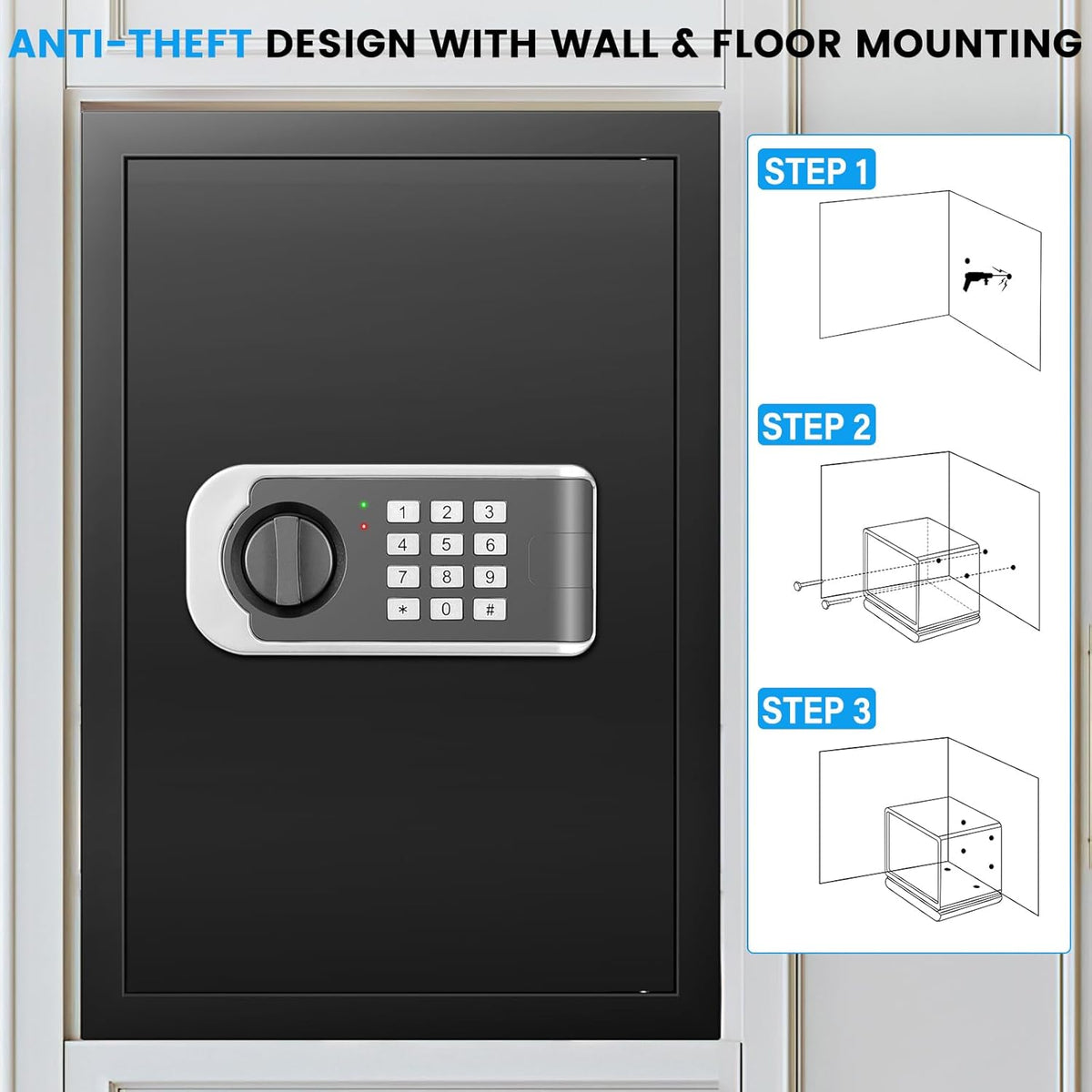 3.2 Cuft Safe Box, Home Safes with Fireproof Waterproof Bag, Security Digital Safe for Home with Programmable Keypad Keys, Smart Alert, Mute Mode, Anti-theft Document Safe for Valuables