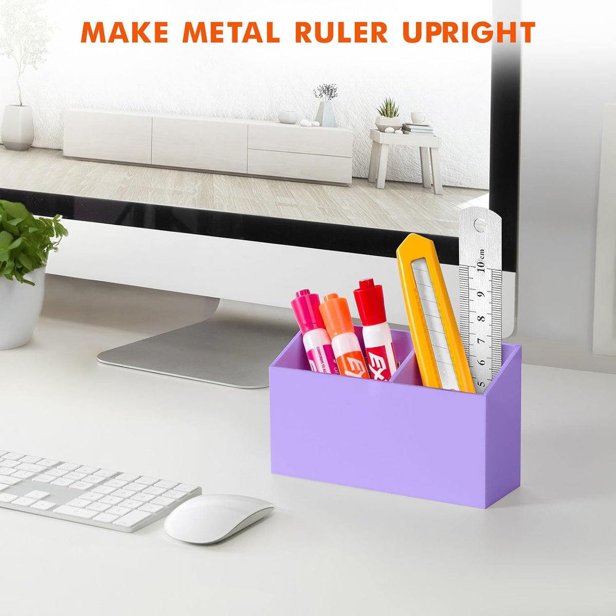 BEYGORM Magnetic Dry Erase Marker Holder for Whiteboard,Non-slip Acrylic Magnet Pen Holder for Fridge Refrigerator,Locker Organizer for Work,Locker Accessories,Pencil Cup for Desk(Purple)