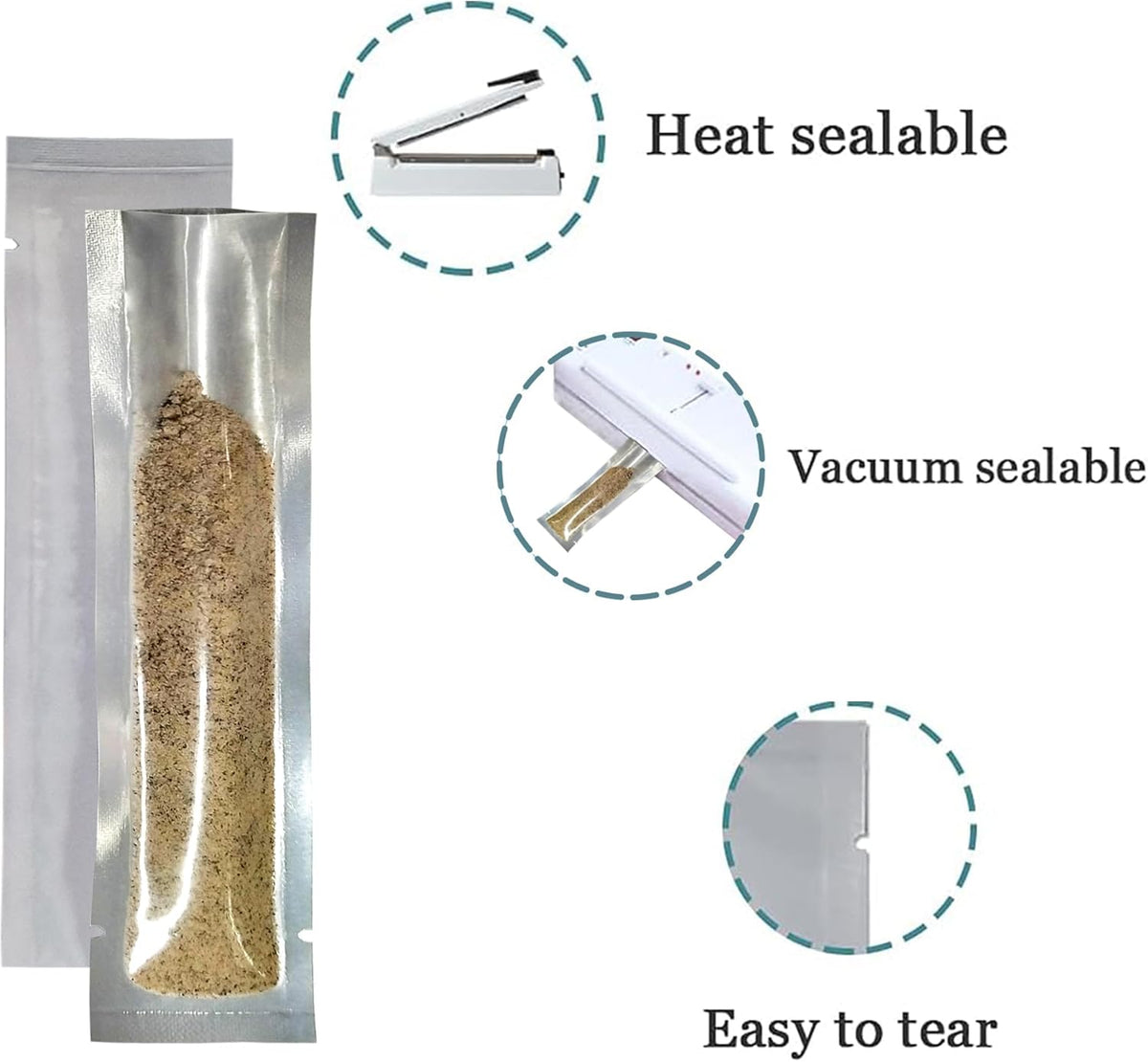 PABCK 100 Pcs 1.97x5.91 inch (inside size 1.57x5.51 inch) Clear Front Vacuum Heat Sealable Foil Bag Mylar Packets for Travel Skincare Sample Food Storage Candy Coffee Chololate Aluminum Foil Package