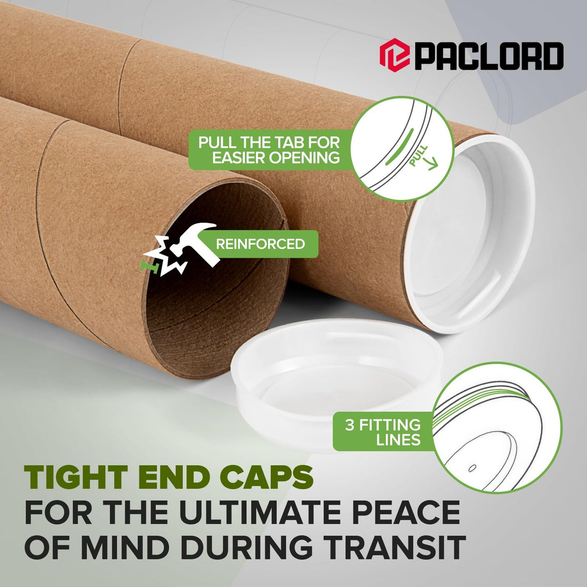 3" x 48" Reinforced Kraft Paper Mailing Tube, Pack of 4 Tubes with 8 Caps – Secure USPS Approved Poster Tube – Cardboard Tube for Shipping and Storing Posters, Prints, Artwork, or Documents