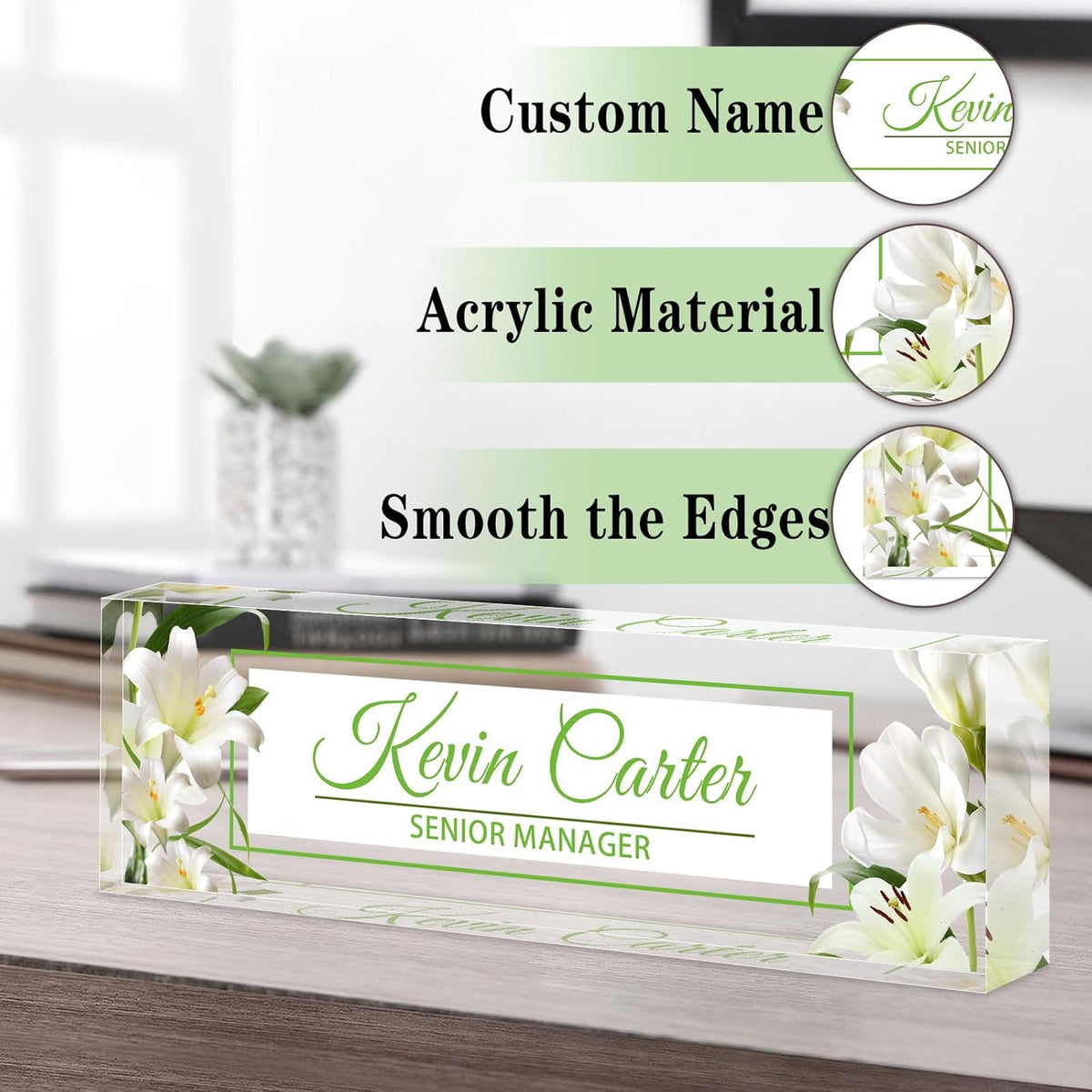 Name Plate for Desk Personalized, Acrylic Desk Decorations, Employee Appreciation Gifts, Custom Office Gifts for Coworkers, Boss, Teacher, Nurse (Lily)
