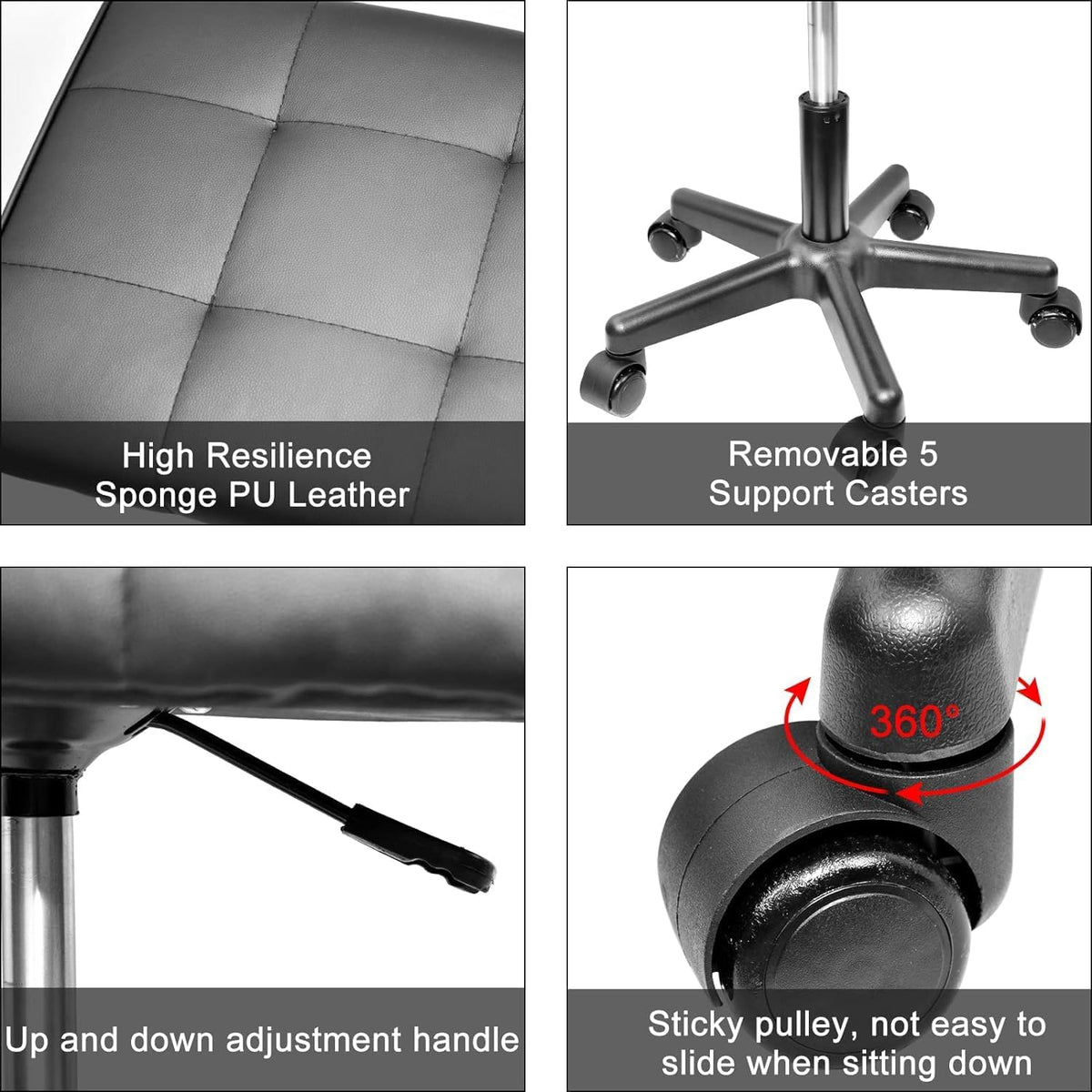 Footrest Under Desk Leg Rest Ottoman Adjustable Height Foot Stool with Wheels Leather Footrest for Home Office