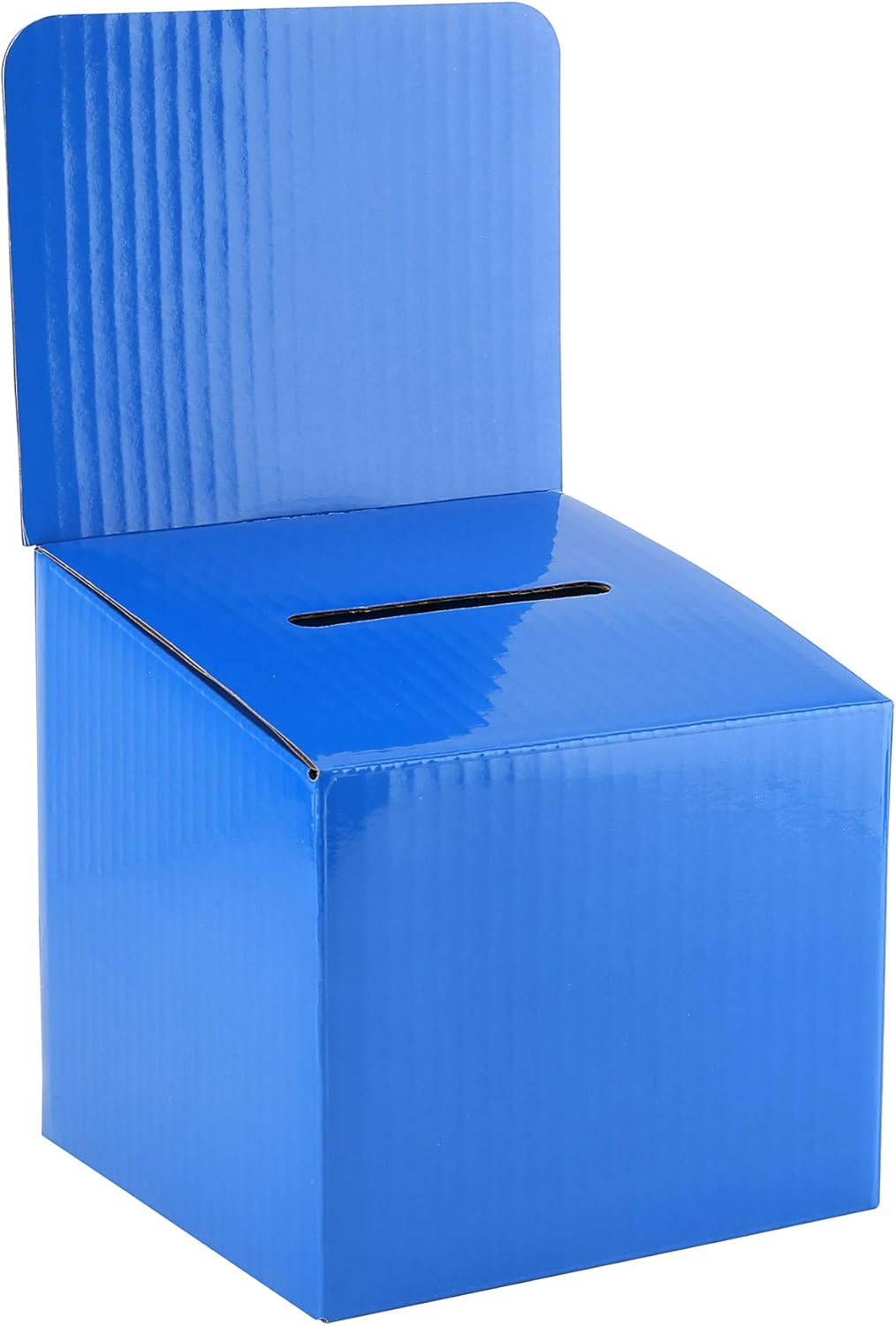 Raffle Ticket Donation Collection Ballot Box Reusable Sturdy thick Cardboard with Slot comment Suggestion Box With Removable Header 6H x 6W x 6D, Display area 6H x 6W(Blue 5 pack)