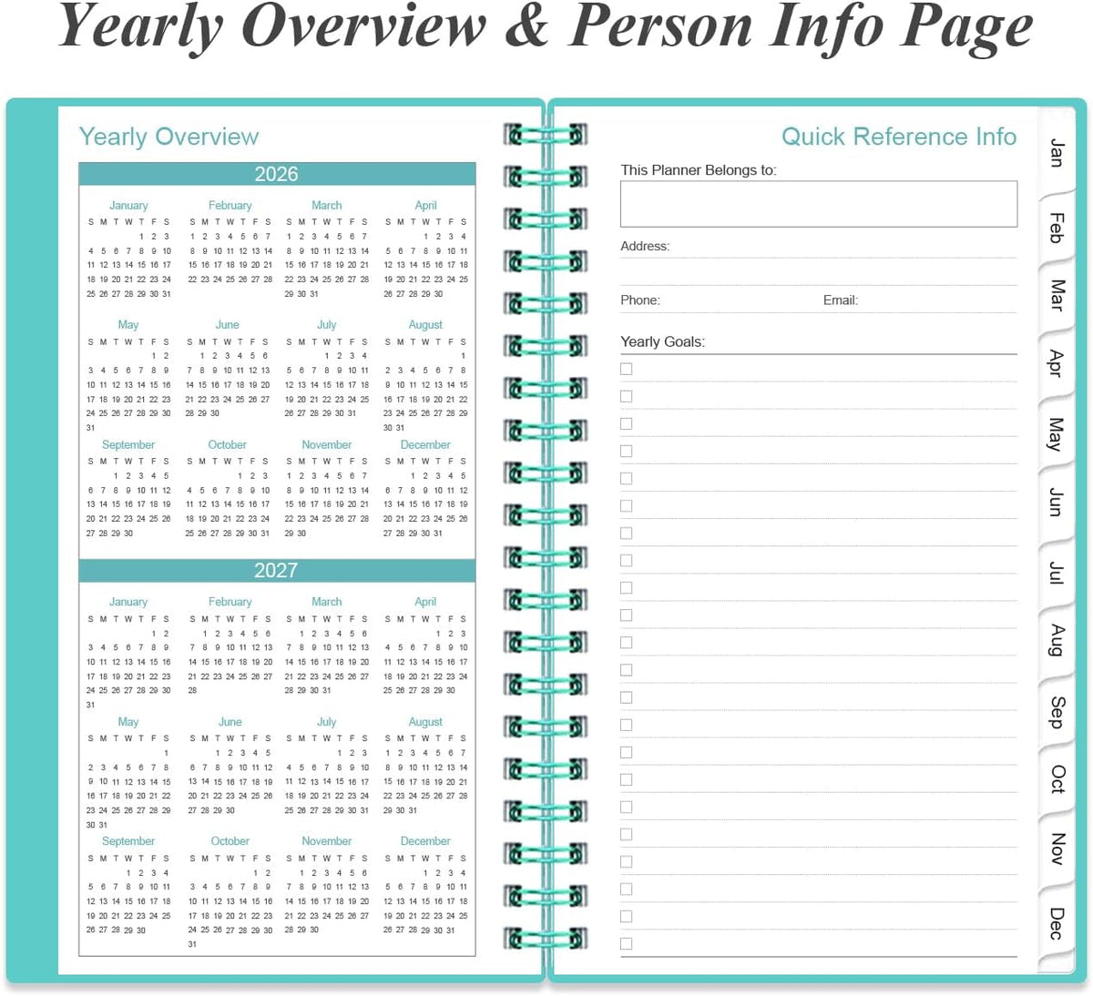 2026 Pocket Planner/Calendar - 2026 Planner from January 2026 - December 2026, Planner 2026 with 12 Tabs, Twin-Wire Binding, Inner Pocket, 3.75" x 6.75, Teal