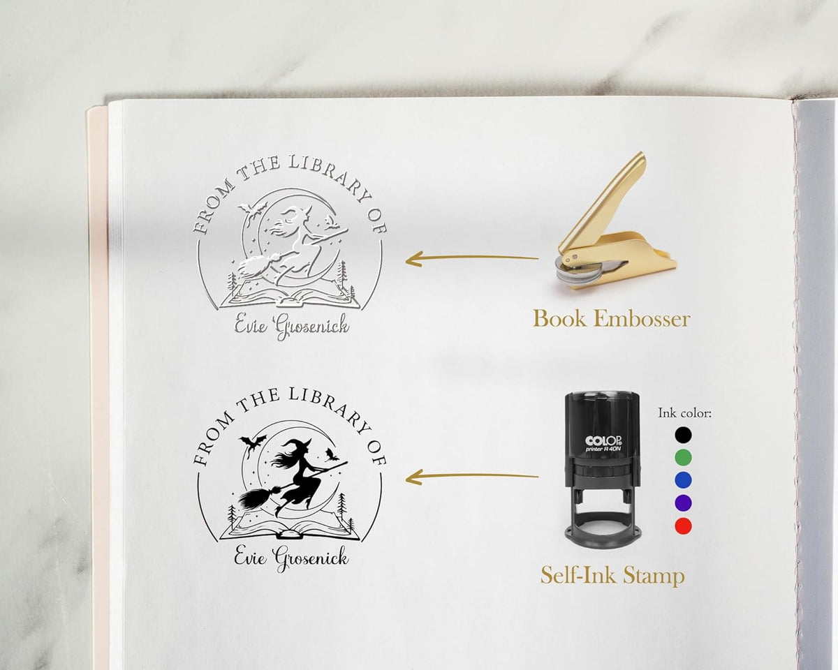 Book Embosser Personalized Skull Edition – 20 Gothic & Dark Academia Designs, Custom Book Stamp Personalized for Unique Collectors