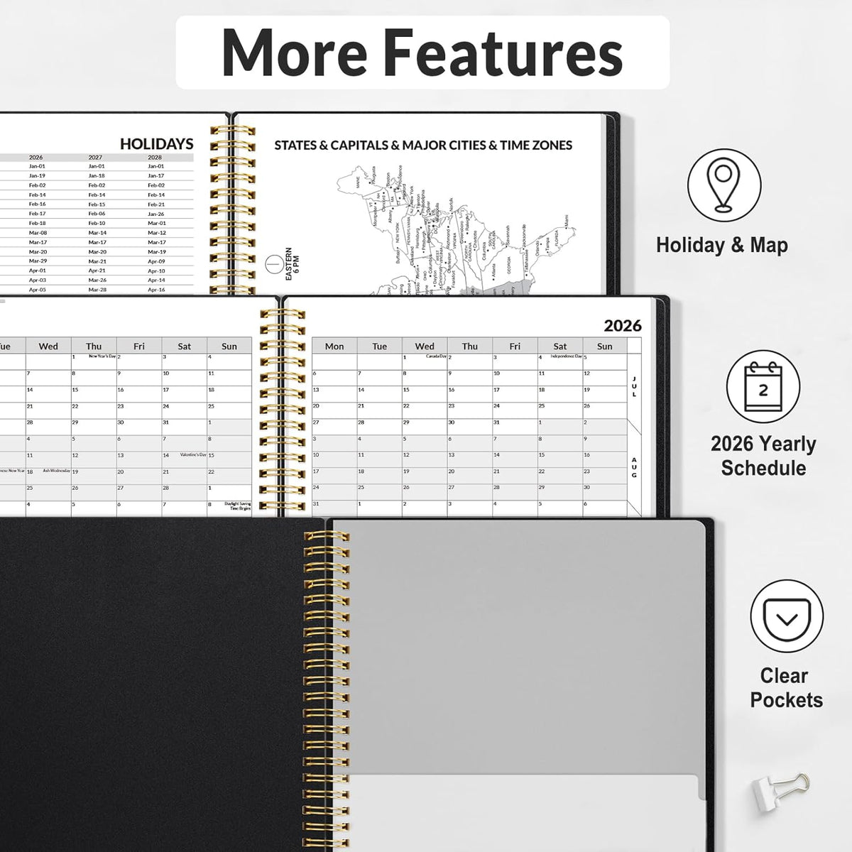 SUNEE 2026 Appointment Planner 15-Minute Time Block – Weekly & Monthly Spiral Organizer with Note Section – Thick Paper, Lay-Flat Bound – 8.5 x 11 for Office, School, Salon, Men & Women, Black