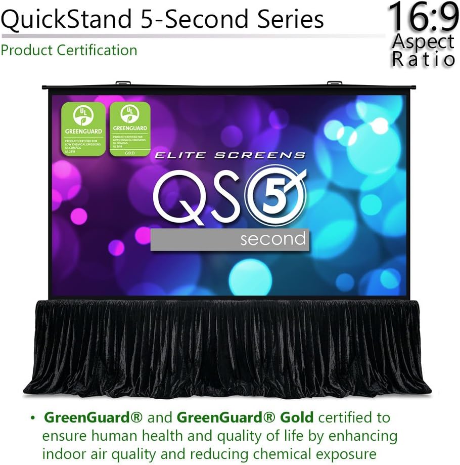 Elite Screens QuickStand 5-Second Series, 150-INCH 16:9, Manual Pull Up Projector Screen, Movie Home Theater 8K / 4K Ultra HD 3D Ready, 2-YEAR WARRANTY, QS150HD