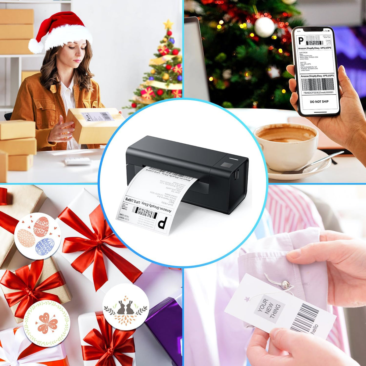 Thermal-Shipping-Label-Printer for Small Business 4x6 Bluetooth Thermal Label Printers 300mm/s Compatible Windows Mac, Android, Desktop Print Sticker Makers Machine widely Used for Amazon,Ebay