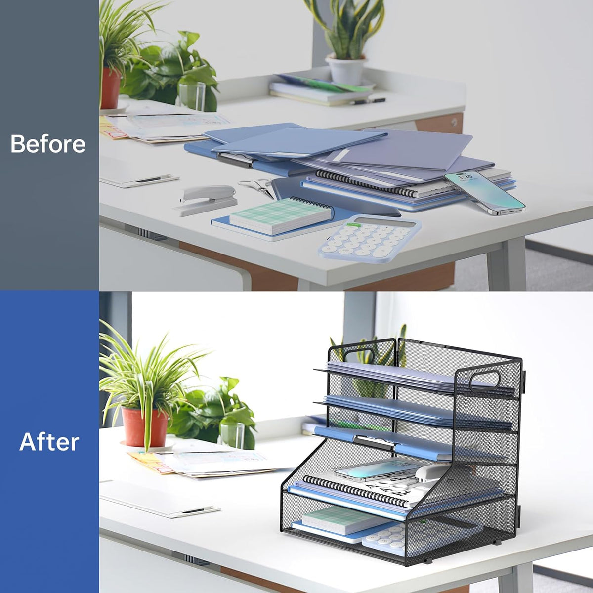 SUPEASY 5-Tier Desk File Organizer, Metal Letter Paper Tray, Desk Organizers and Accessories for Home Office Supplies, Black
