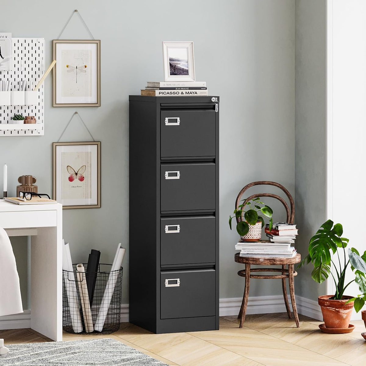 4 Drawer Filing Cabinets with Lock, Metal File Cabinet with 4 Drawers, Home Office File Folders Cabinet for Letter Legal A4 File Size