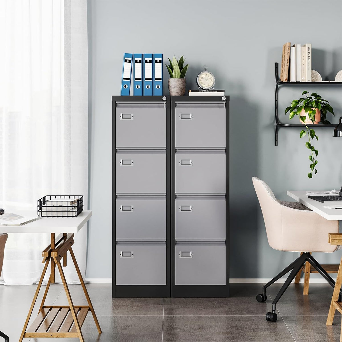 MIIIKO 4 Drawer File Cabinet, Metal Vertical Filing Cabinets with Lock, Home Office File Folders Storage Cabinet for Letter Legal A4 File Size