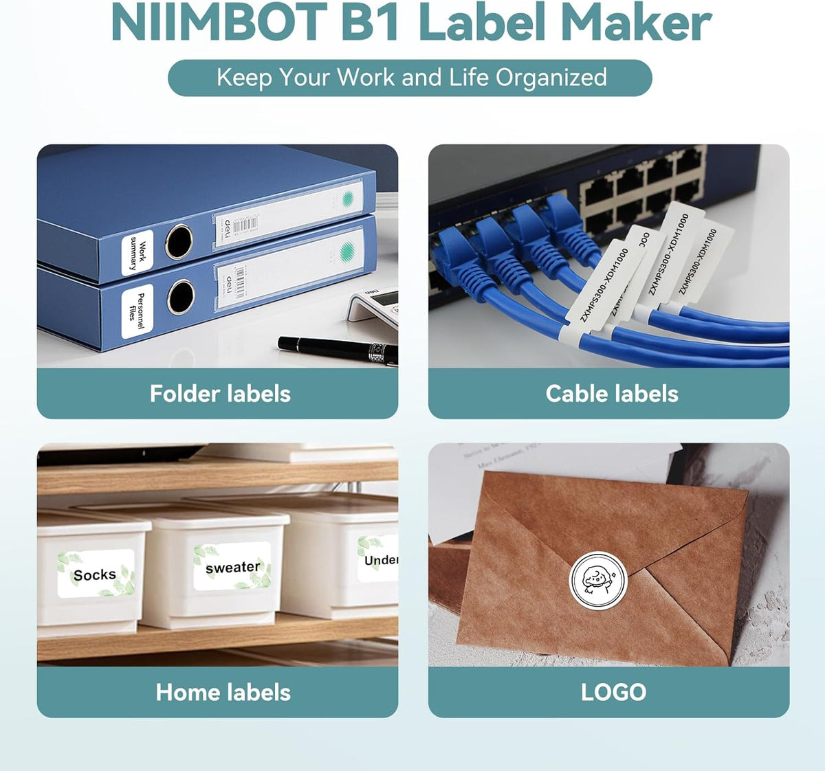 NIIMBOT B1 Label Maker Machine with Tape, Thermal Label Printer Easy to Use for Office, Home, Business, 2 Inch Label Maker with 2'' x1.18'' Labels
