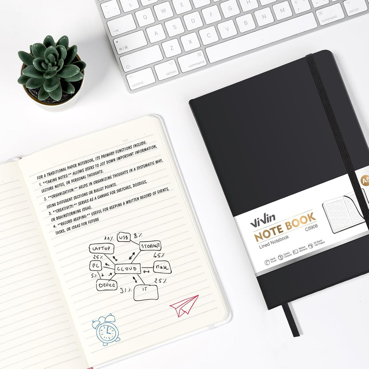 ViVin Lined Journal Notebooks for Work, 192 Pages, Medium 5.5 x 8.3 inch, College Ruled, A5 Hardcover Journaling Notebooks for Writing, 8 Pack Bulk
